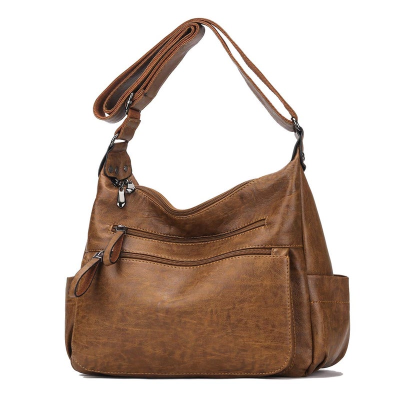 Artwell Fashion Crossbody Bag For Women Shoulder Bag Soft PU Leather Handbags Purses Multi Pocket Hobo Tote Bag (Brown) - Image 1